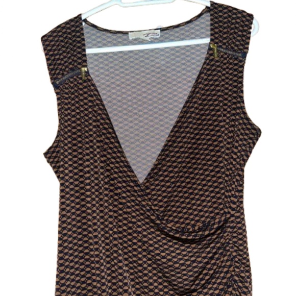 Michael Kors Women Black & Brown C Print Faux Wrap Ruched Sheath Formal Dress XL - Picture 2 of 7